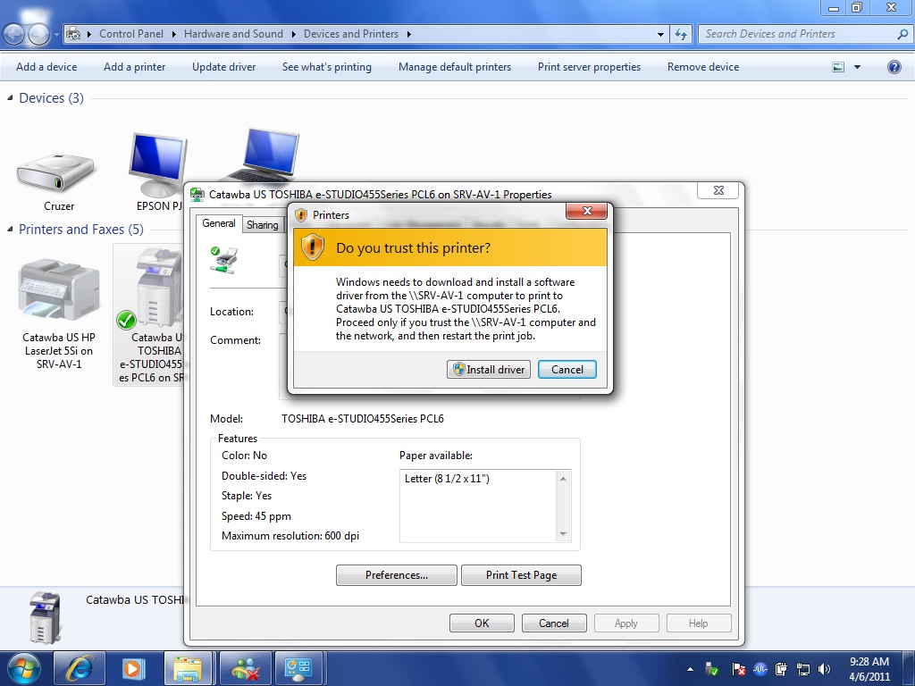 Print driver update request on Windows 7